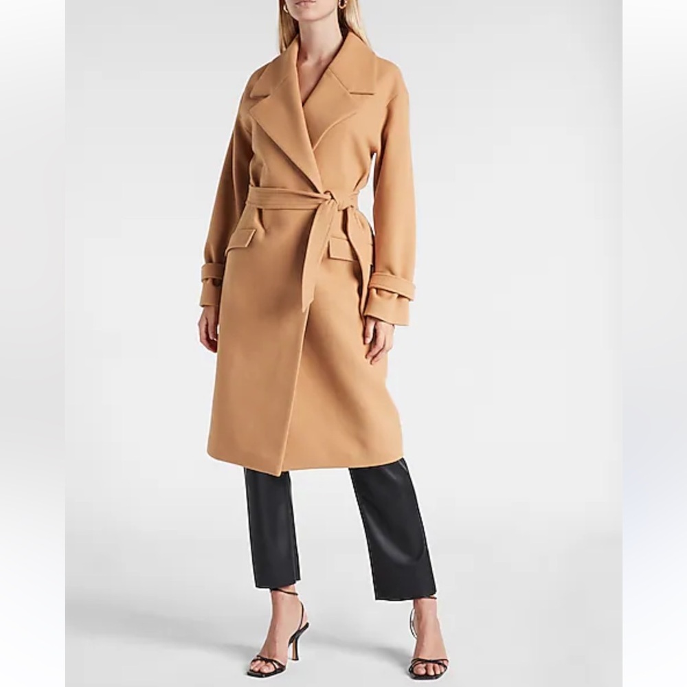 Belted Wrap Front Faux Wool Coat